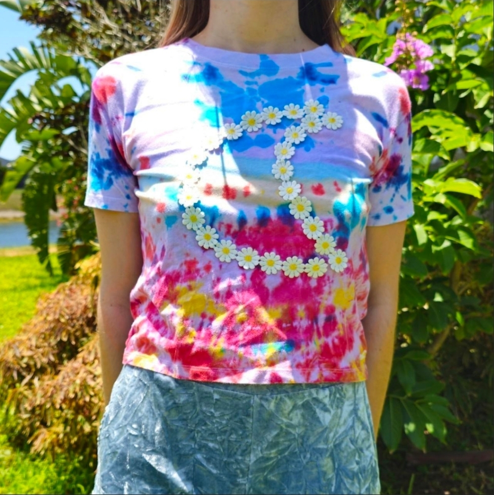 Colorful Tie-Dye Women's Top with Floral Design